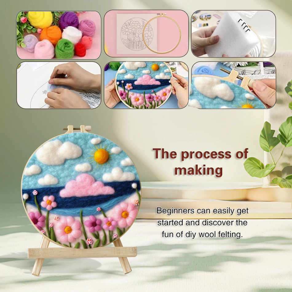 Wool Felting Painting DIY Wool Embroidery Kit Creative Scenic Castle DIY Wool Needle Felt Tool 20x20cm Frame Picture Kit