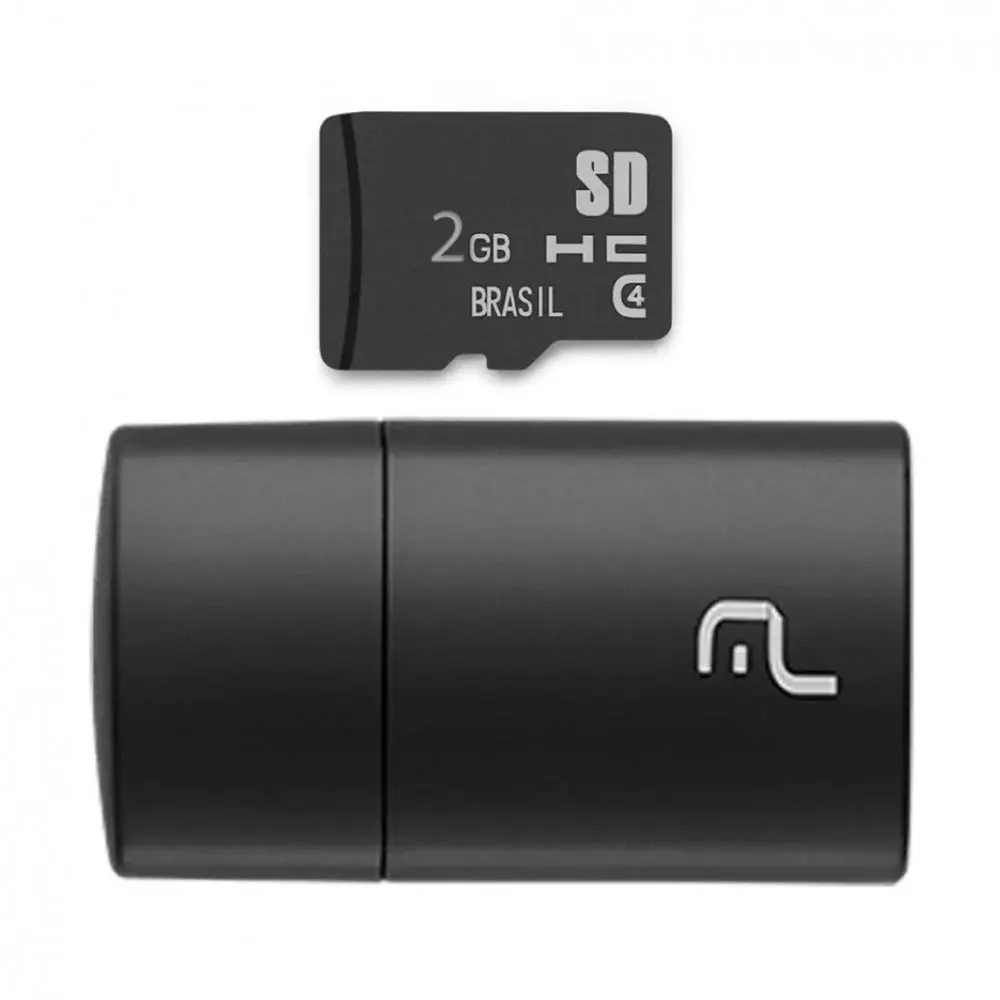 2 in 1 Kit USB Reader + Class 4 Micro SD Memory Card 2GB up to 480 MB/s Black Multilaser - MC159