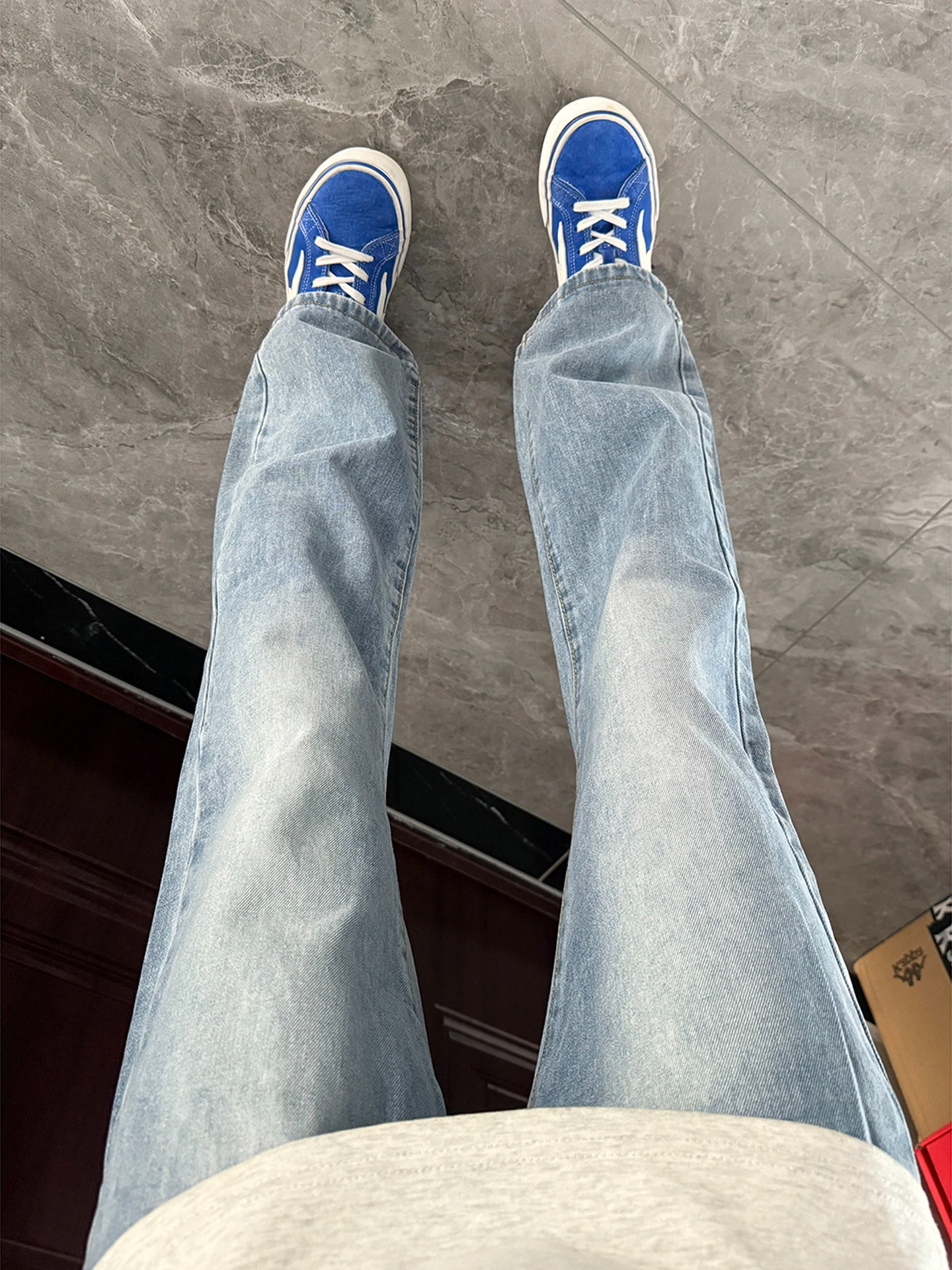

Light Blue Men's Flared Straight Leg Jeans Spring Autumn OOTD Leg Lengthening CleanFit Knife Jeans Vintage ket Detail