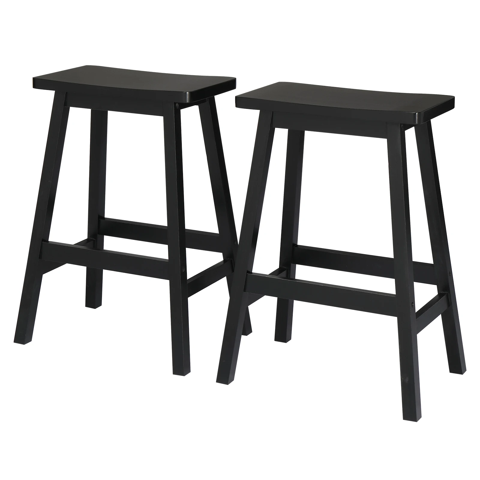 Taburete de barra con asiento de silla de montar de madera de pino, color negro, 2 uds.