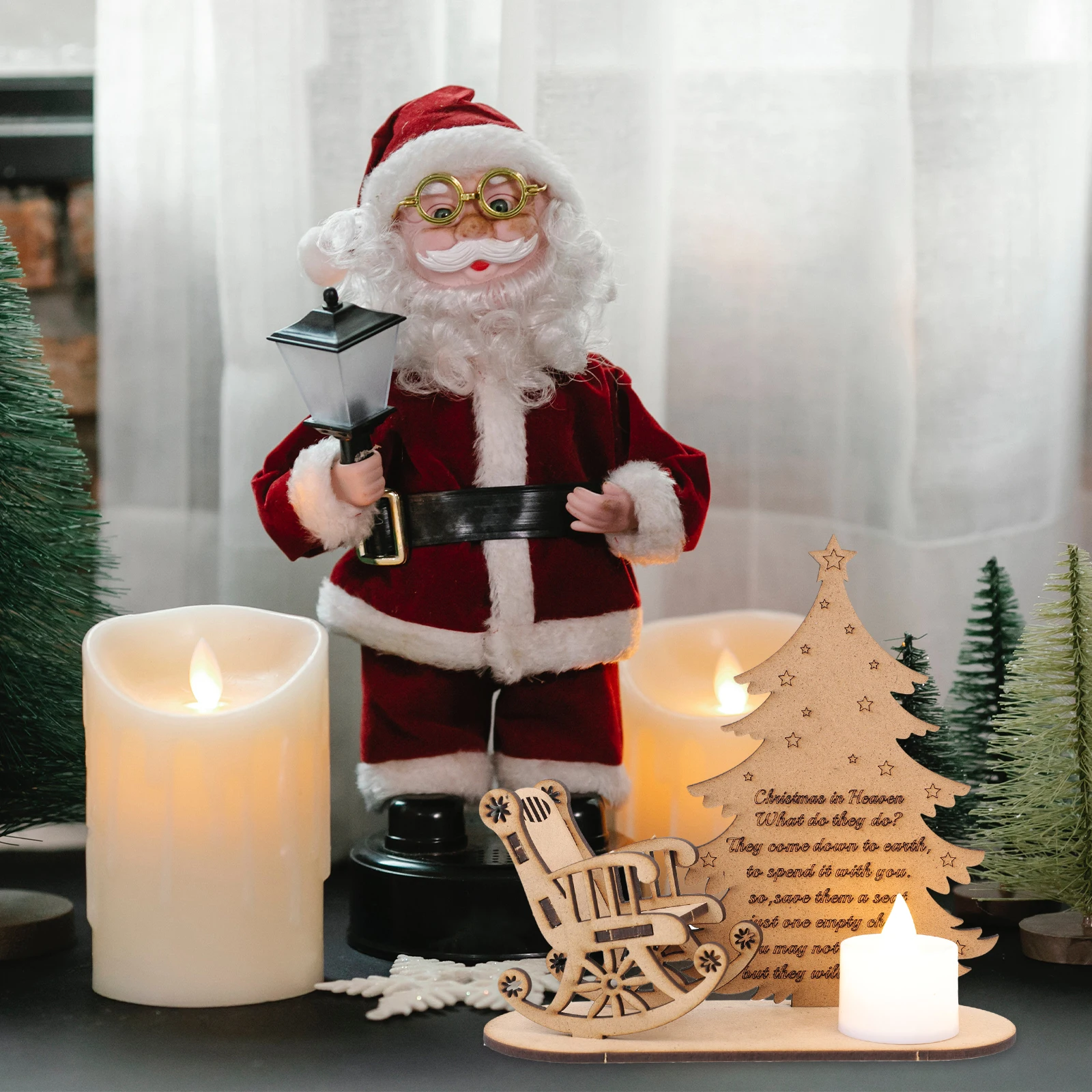 

1pc Exquisite Christmas Tree Decoration Xmas Diy Wooden Ornament Durable Festive Desktop Decor Wood Craft Led Lamp