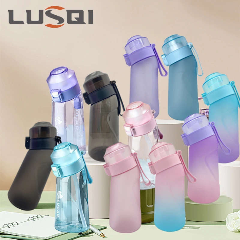 

LUSQI 1pc 500ml Water Bottle With 1pc Random Flavor Pods Transparent With Straw Leak Proof Suitable for family outdoor fitness