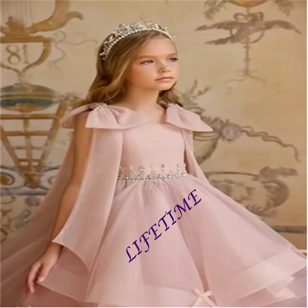 

Customized Pink Vintage Lace White First Communion Long Sleeve Flower Girl Dresses for Wedding Ball Gowns