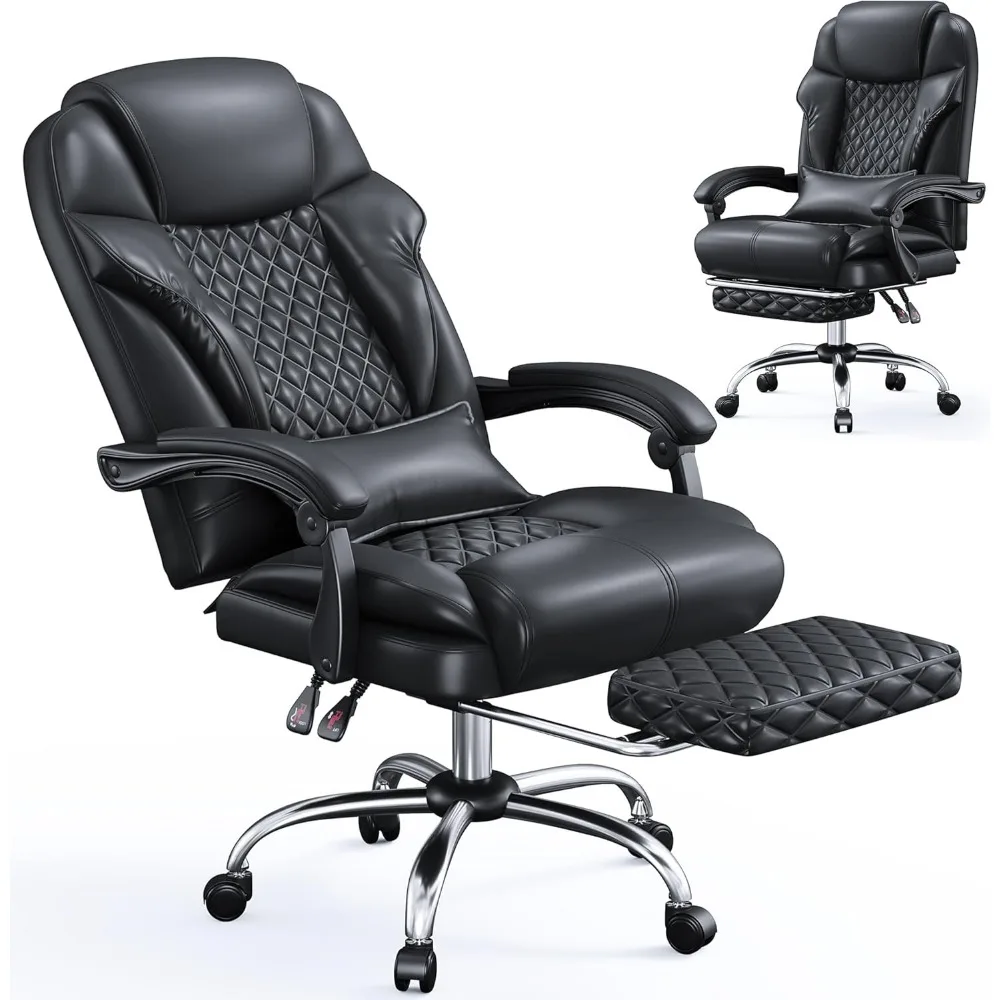 

Big and Tall Office Chair 400lbs - Executive Ergonomic Desk Chair with Footrest, High Back Reclining Leather Chair with Lumbar S