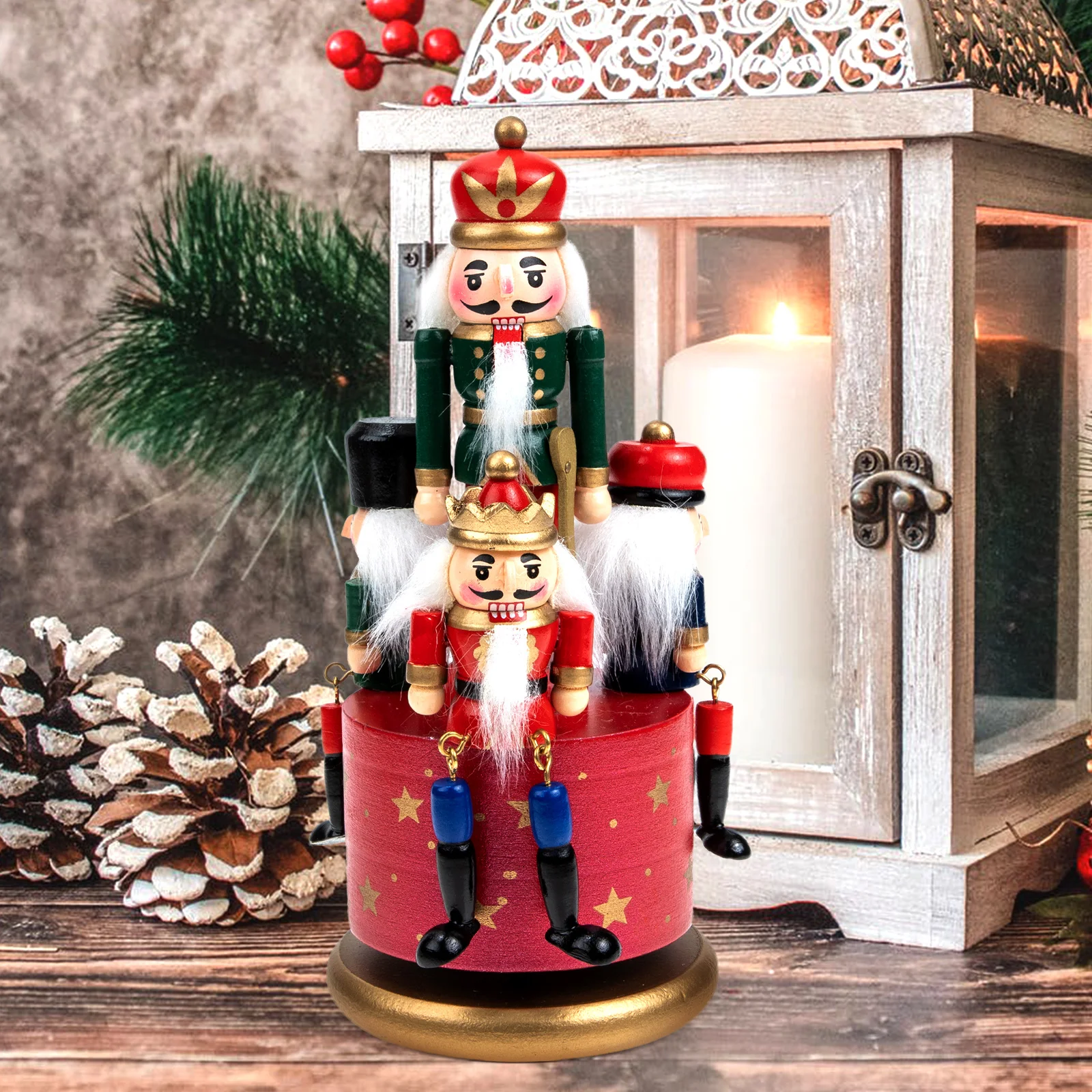 

Nutcracker Music Box Hand Painted Xmas Style Rotating Home Supplies Desktop Adornments Figurine Red Office Decor Craftsmanship