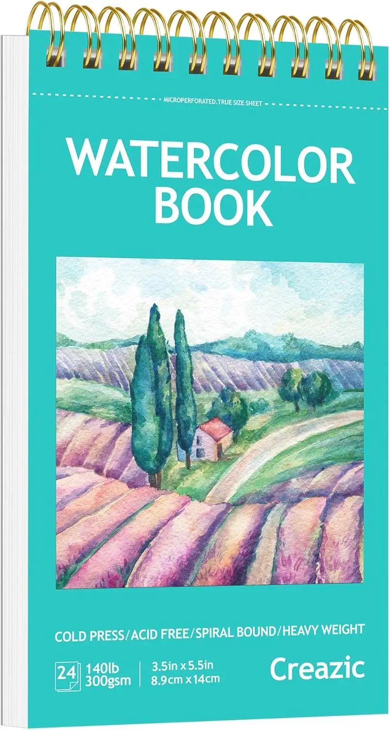 

3.5x5.5 Watercolor Sketchbook, 140lb/300g, Spiral Bound, Perforated Pages, Portable Travel Pad for Kids & Adults