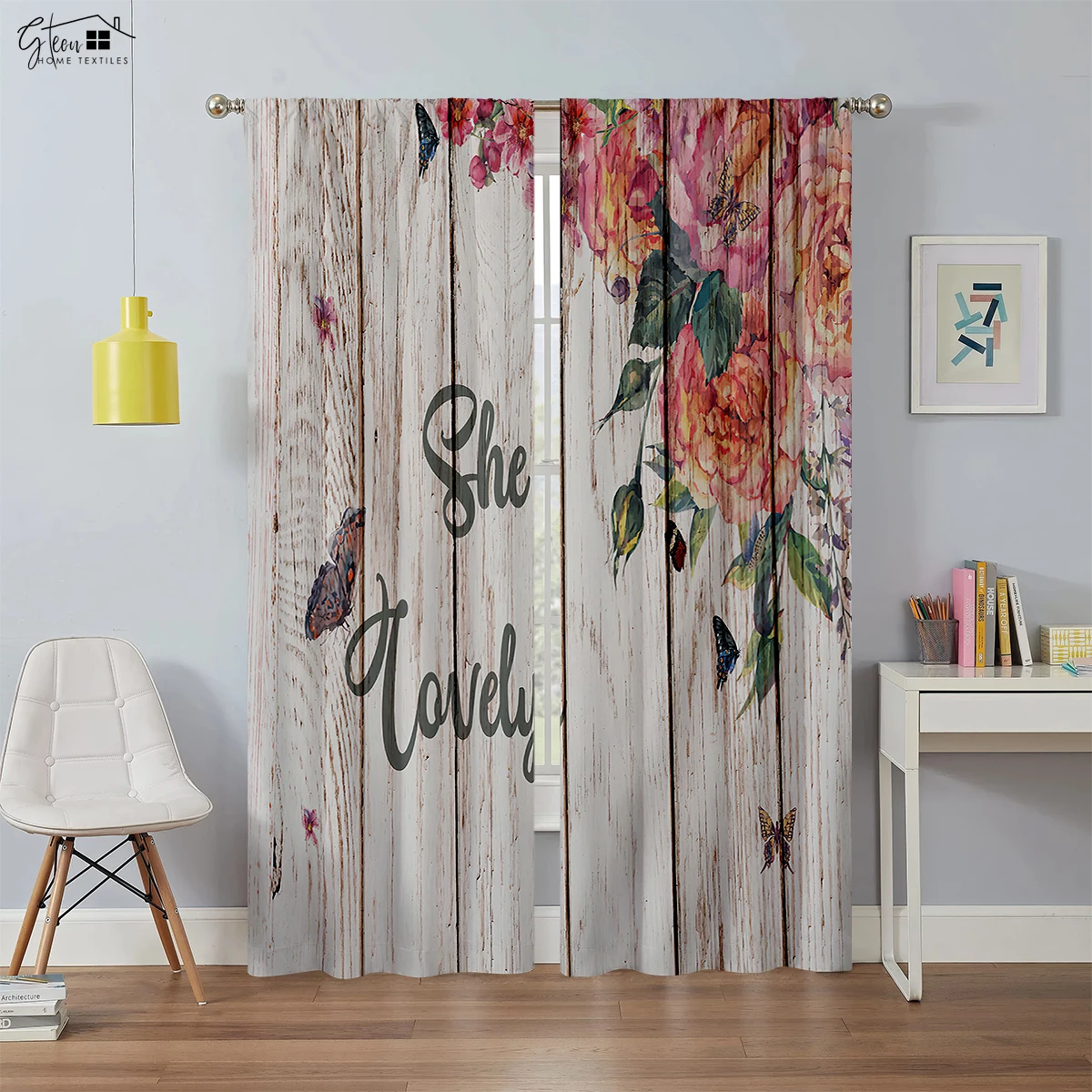 ستائر مطبوعة ثلاثية الأبعاد بنمط زهرة الحبوب الخشبية لغرفة النوم الطازجة والطبيعية وغرفة المعيشة سهلة الغسيل والعناية بالستائر المزخرفة #2