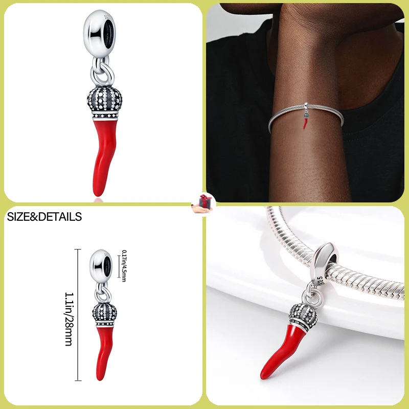 Oferta Imperdível: Berloque de Prata Esterlina 925 com Pimenta Vermelha para Pulseira, Colar e Joias DIY