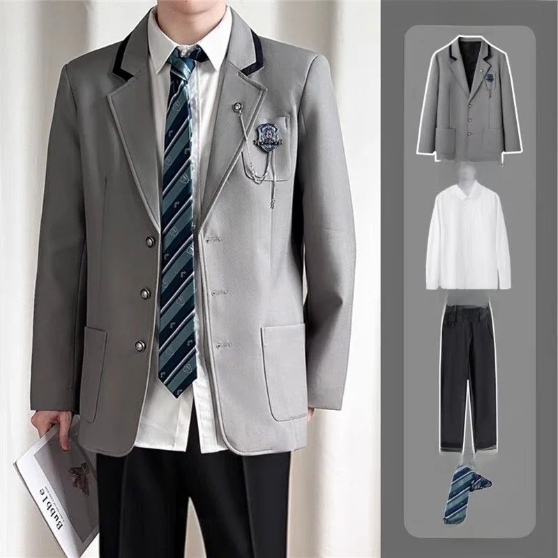 

ay Suit Jaet for Boys Student orm Sle Korean School Theme Tee Button Notch Collar Ba Split Polyester Blend