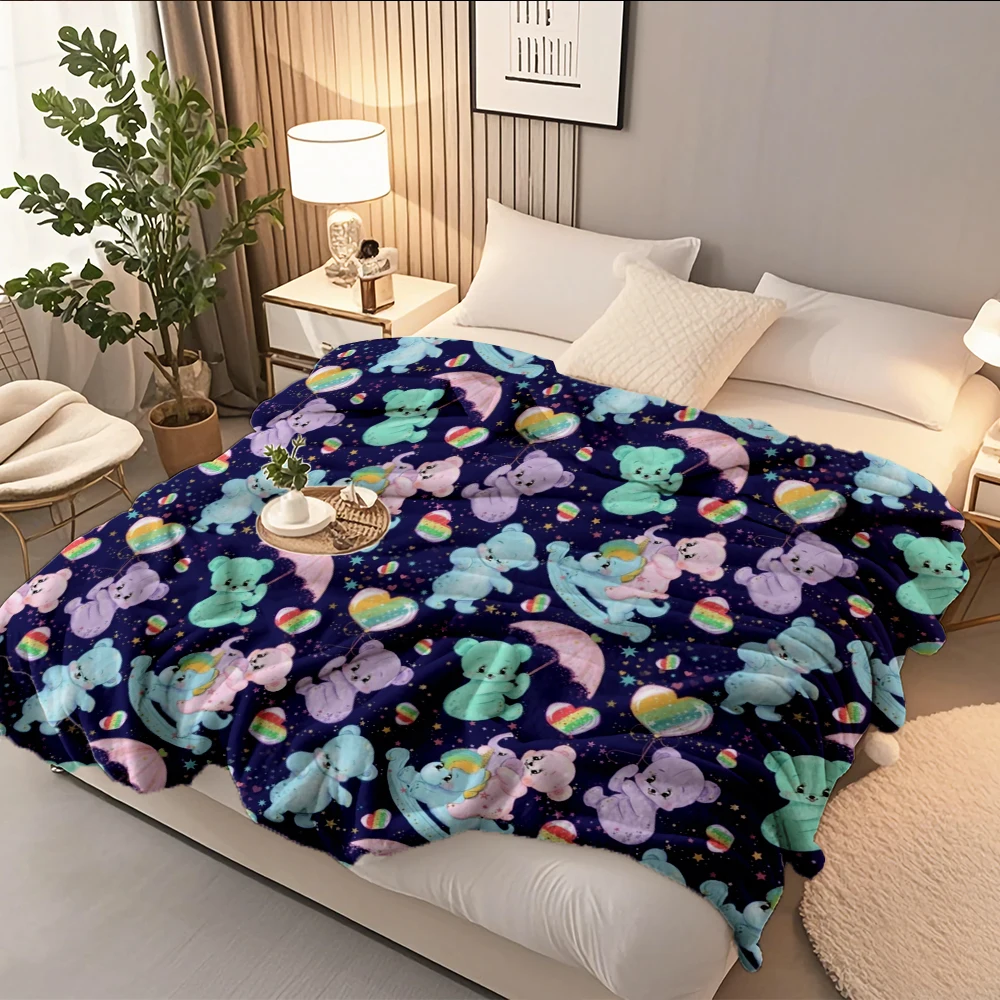 

Everyday Use Flannel Soft Blanket Colorful Teddies Geometric Pattern Faux Fur Throw Bedspread With Anti-pilling No-shedding