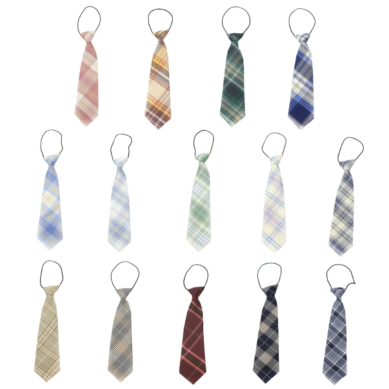 

Women Girl Shirt Uniform Plaid Tie Casual Suit Skinny Pre-Tied Necktie D5QB