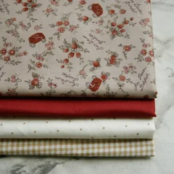 160x50cm Vintage Picnic Cranberries Twill Cotton Fabric, Making Dress Doll Clothes Clothing Handmade DIY Cloth