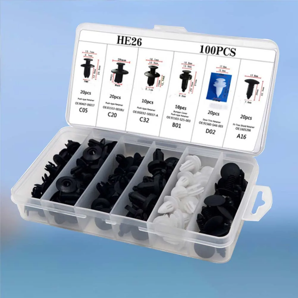 

100Pcs Car Push Clips Automotive Fasteners Kit for Trim Panel Door Bumper Engine Cover Retainers Replacement Heavy Duty