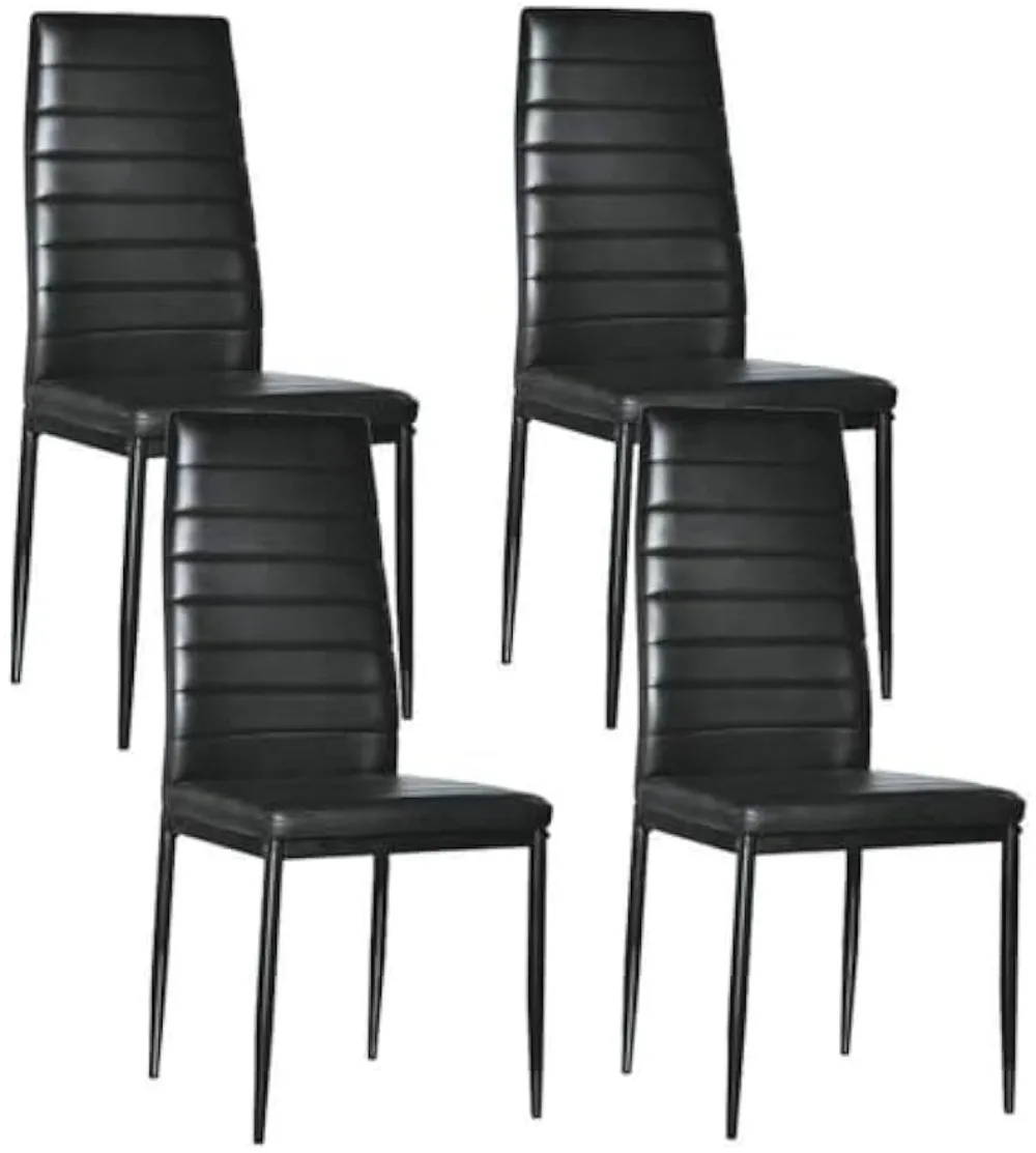 

Set of 4 Ergonomic PU Leather Dining Chairs with High Backrest & Sturdy Steel Frame - Upholstered Side Chairs for Kitchen