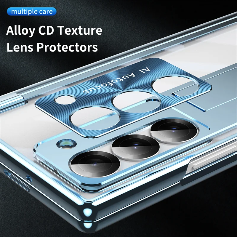 Electroplated Magnetic Double Hinge Folding Phone Case For Samsung Fold 3 4 Clear Folding For Samsung Fold 5 6 Protective Cover