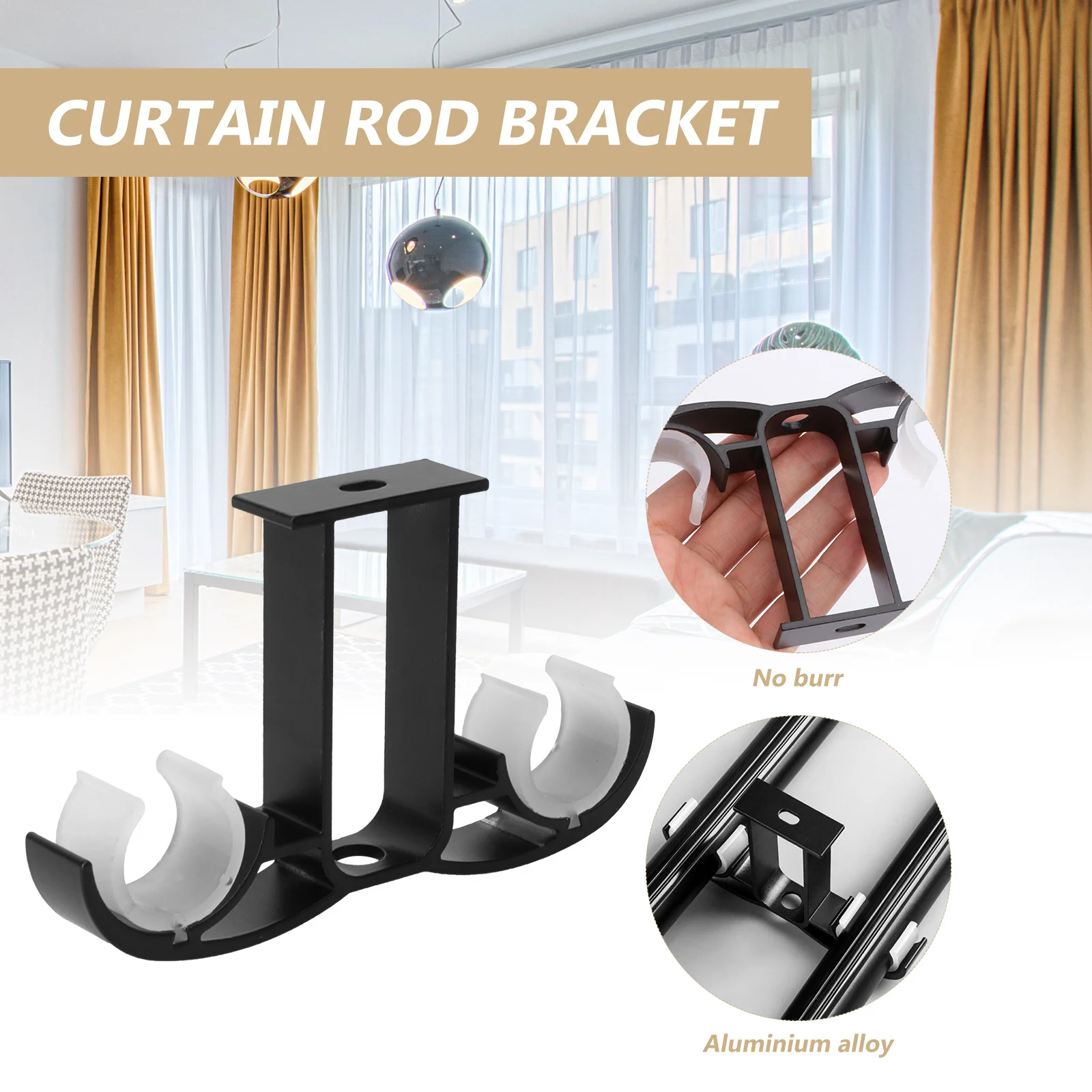 

1Pair Curtain Rod Bracket Black Double Rod Curtain Accessories for Ceiling Installation Drapery Brackets Home Decor Window