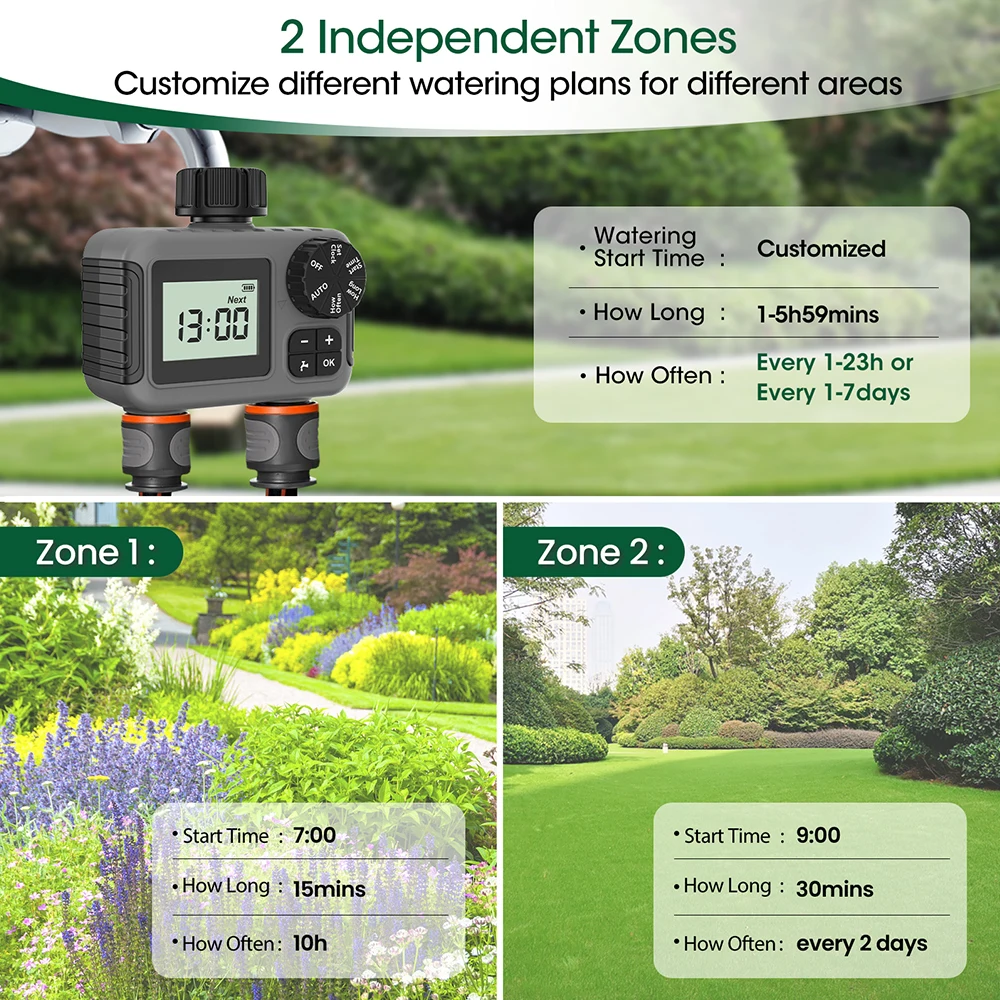 Dual Outlets Automatic Irrigation Timer Dual Outdoor Garden Water Timer Smart Irrigation Watering System Faucet Hose Water Valve