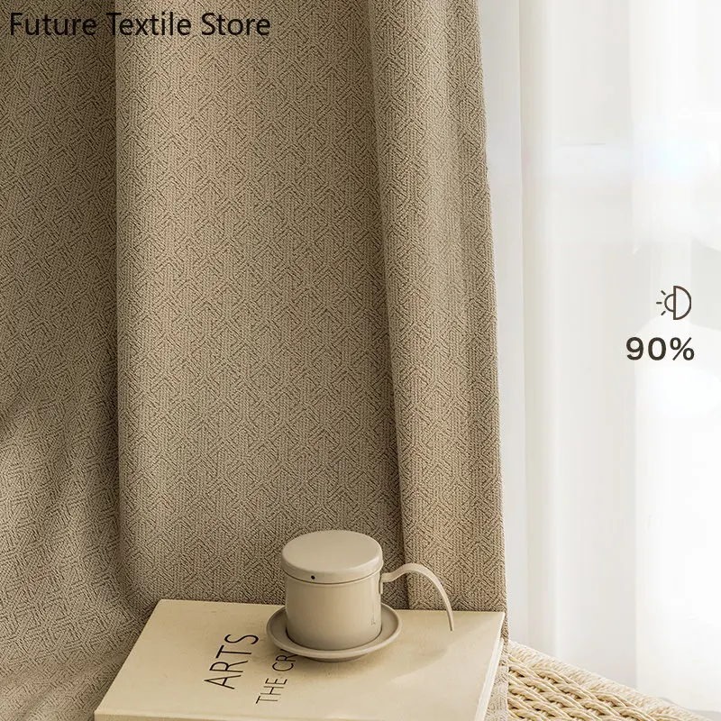 Custom modern minimalist full blackout curtains Japanese cotton and linen bedroom living room floor-to-ceiling windows 2023 new