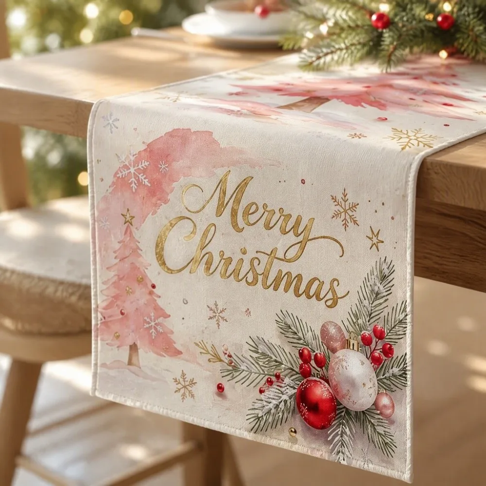 American Style Christmas Table Runner Soft Fabric Nice Draping Effect Christmas Tablecloth Vintage Printed Easy To Maintain