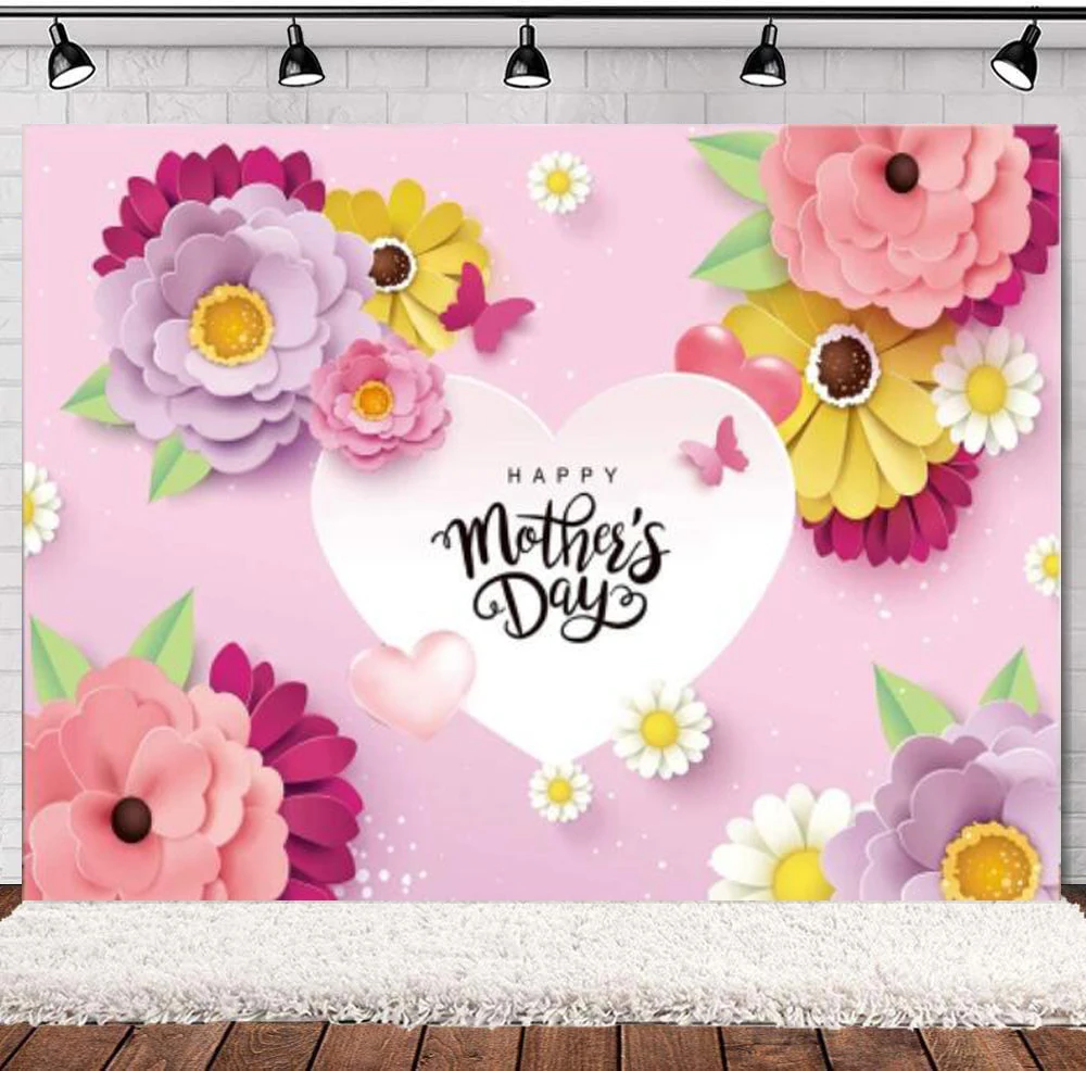 

Mother's Day Backdrop Pink Flower Love Background Festival Party Decoration Activity Gift Banner Photo Booth Photo Props