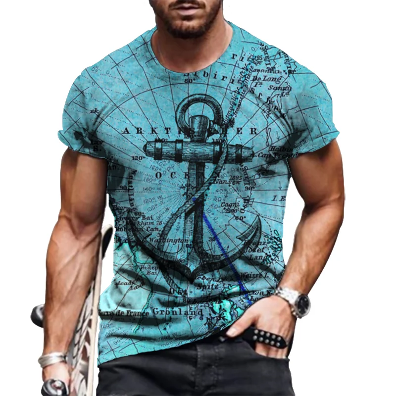 2022 Retro Flag Print Summer T-shirt For Men Fashion Short Sleeve Loose Sports Tshirt Breathable Top 6xl