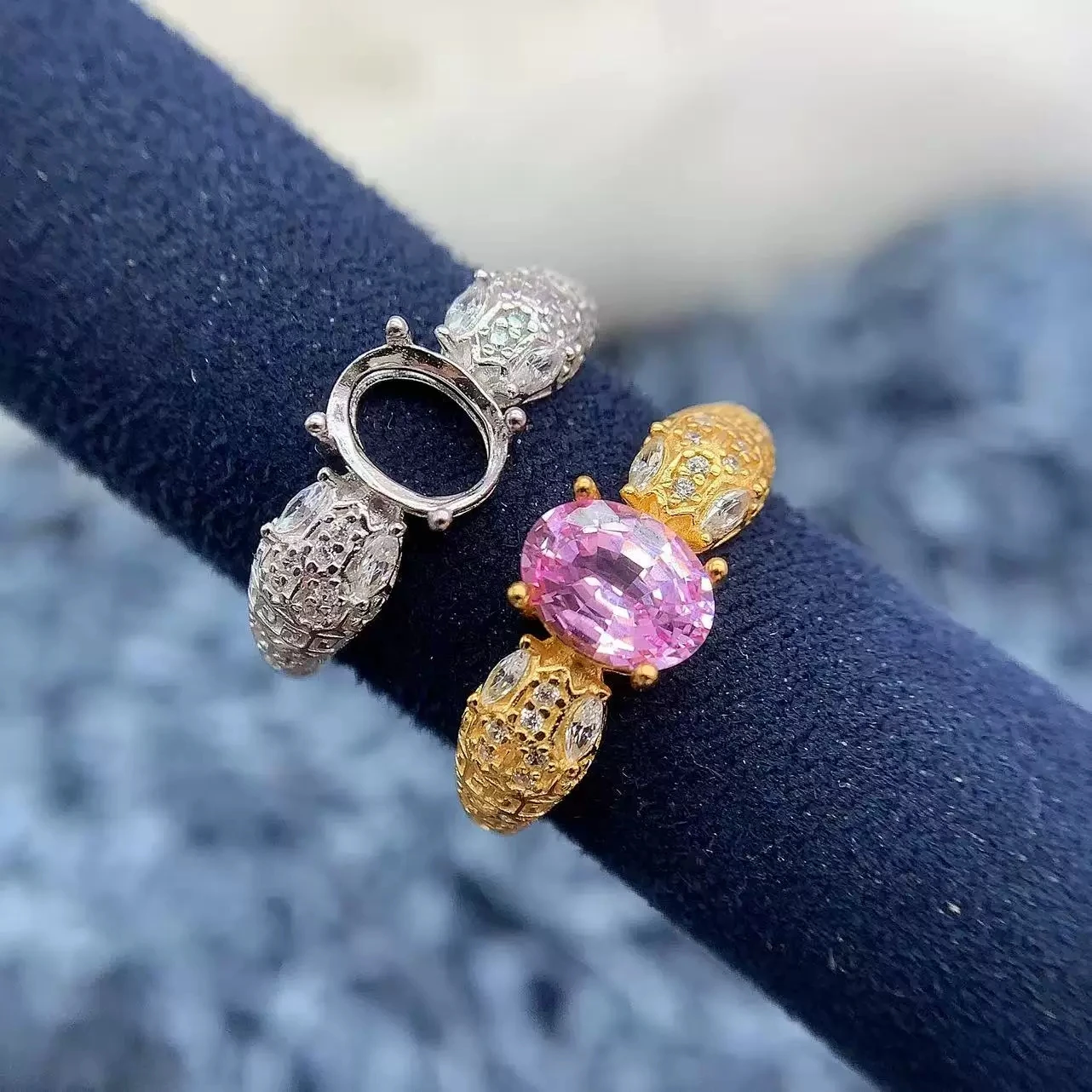 

MeiBaPJ Inlay Oval 6*8mm S925 Sterling Silver DIY Ring Setting Womens Gift Fine Charm Olivine Garnet Jadeite Jewelry Wholesale