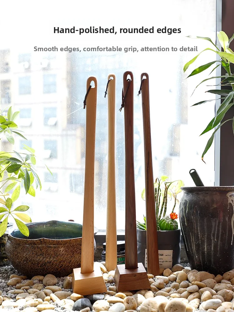 Black Walnut Wooden Shoe Horn with Stand Super Long Handle Self-Elevating Home Use Shoe Assistance Device Slip-On