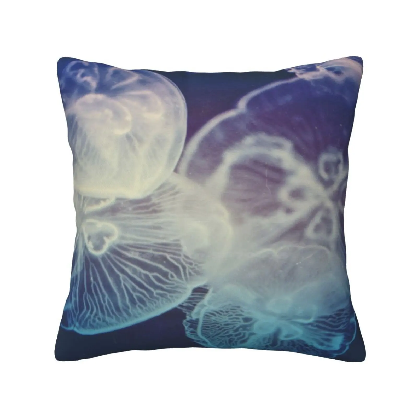 Jellyfish Home Sofa Car Cushion Cover Pillowcase Jellyfish Marine Life Ocean Sea Tropical Hawaii Blue Moody Haunting Dark