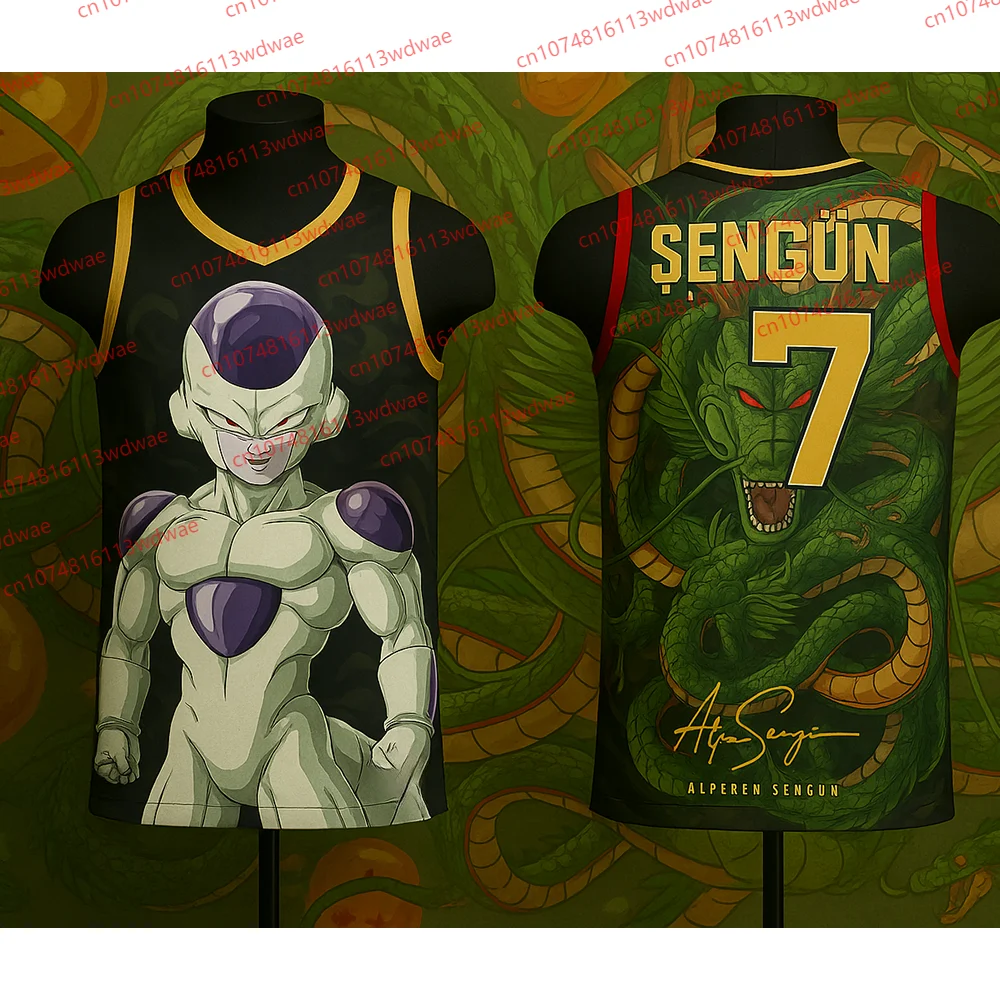 Amerikanische Basketballweste Dragon Ball Super Frieza Herren-Basketballtrikot Alperen Sengun 28-Trikot-Set KID-Fans-Basketballweste