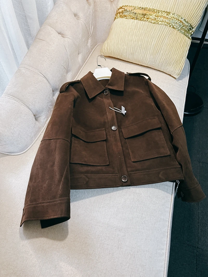 

Замшевая рабочая куртка в американском стиле в стиле ретро, матовая, Fini, повседневная, универсальная, тяжелая, для улицы, женская, из полиэфирного волокна, Long Sve