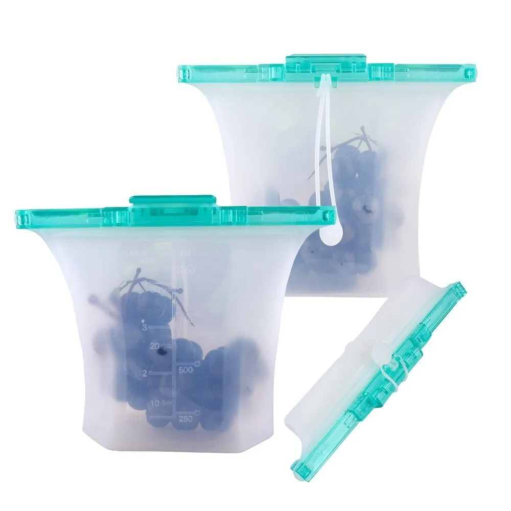 1000ml Fresh-keeping Bag Double Lock Portable Freezer Seal Bags Food-grade Silicone Leakproof Food Storage Bag Fruit