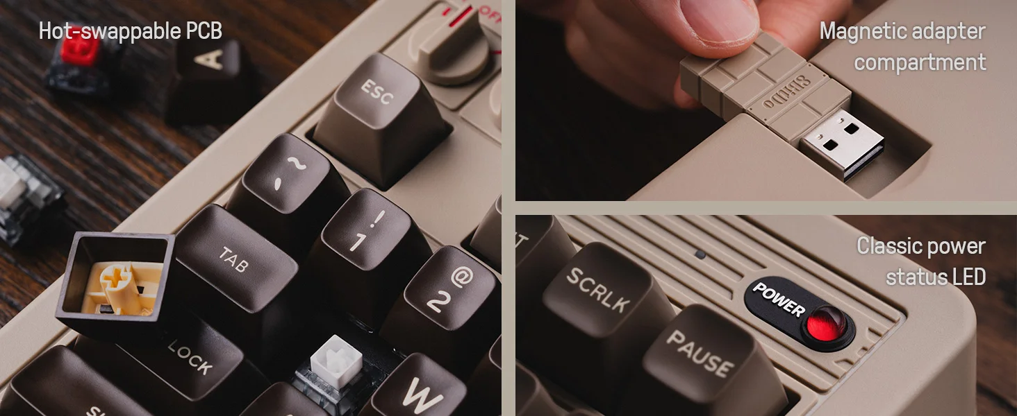 8BitDo Retro mechanische Tastatur, BT/2,4G/USB-C Hot-Swap-fähige Gaming-Tastatur mit 87 Tasten, zwei superprogrammierbare Tasten – Detail 5