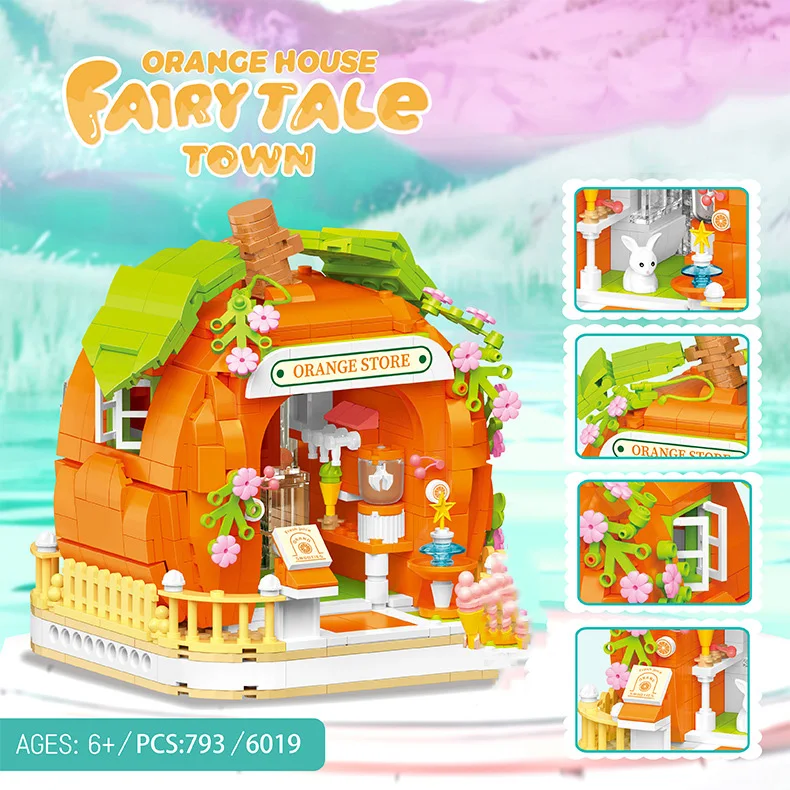 Idea City Street View Town Mini Block Apple Drink House Dragon Fruit Shop Orange Coconut Food Store Build Brick Toy With Light view 5