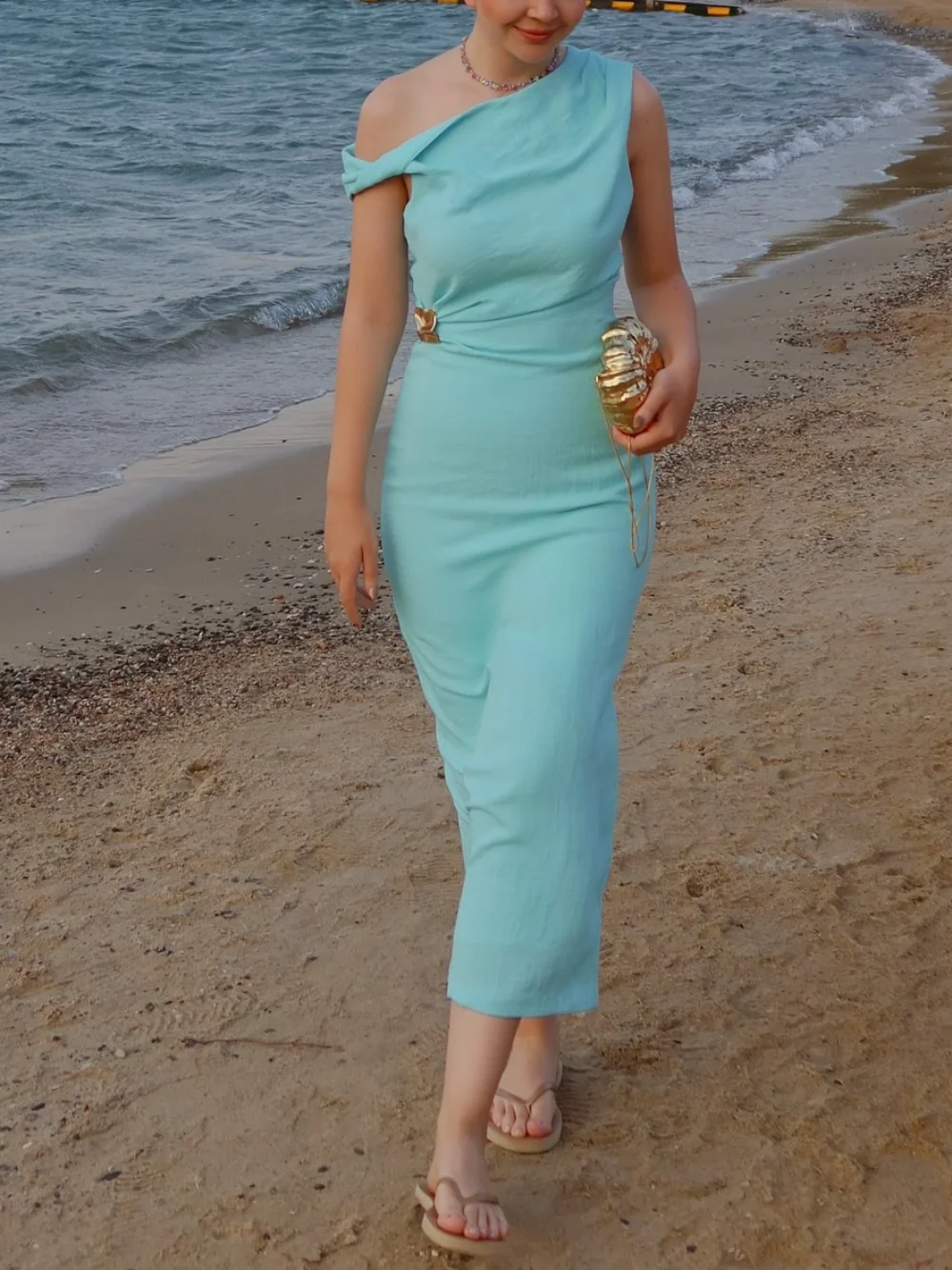 Women's summer sexy fashion long dress solid color sleeveless asymmetric dress female holiday style slit slim fit chic dress