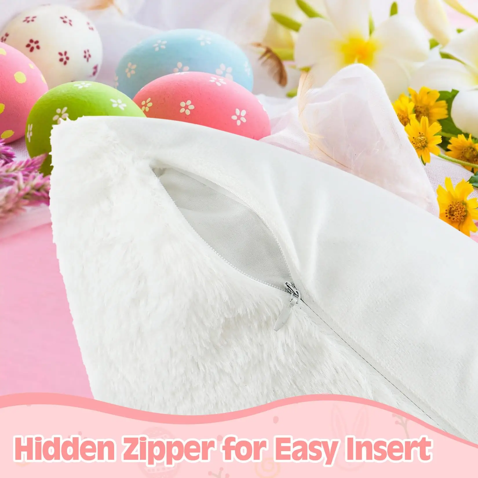 Easter Bunny Pillow Covers 18x18 Set of 2,Ultra-Soft Plush Faux Fur Rabbit Throw Pillowcases Embroidered Ears for Home Decor