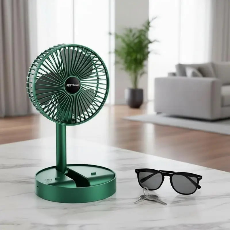 Height Adjustable Folding Mini Floor Fan Portable Quiet Table Desk Fan for Home Office Outdoor Camping
