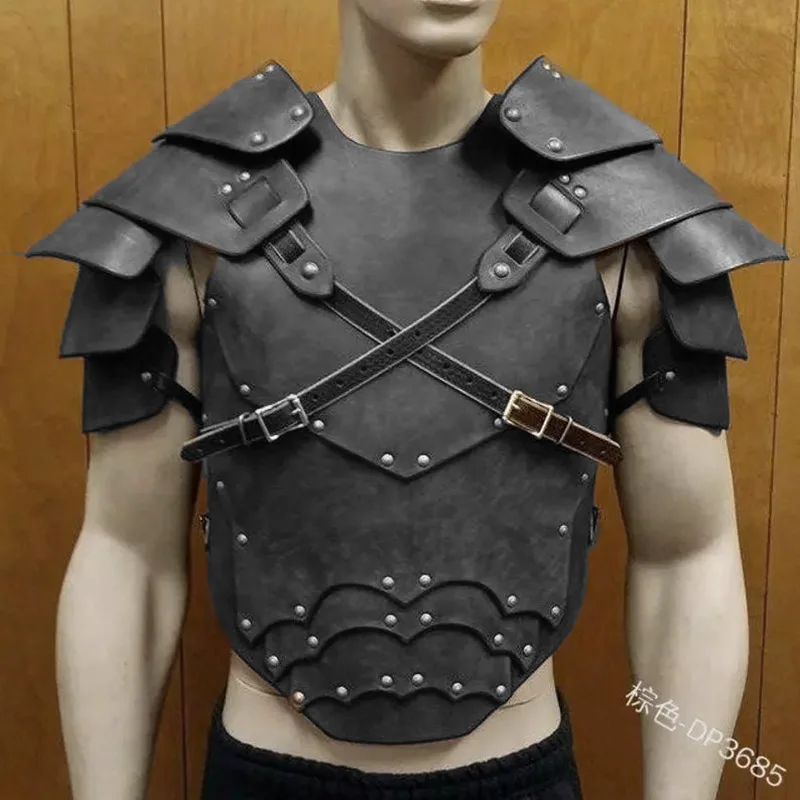 Medieval Steampunk PU Leather Cuirass Viking Knight Gladiator Pirate Cosplay Costume Chest Armor Vest Outfit Breastplate For Men