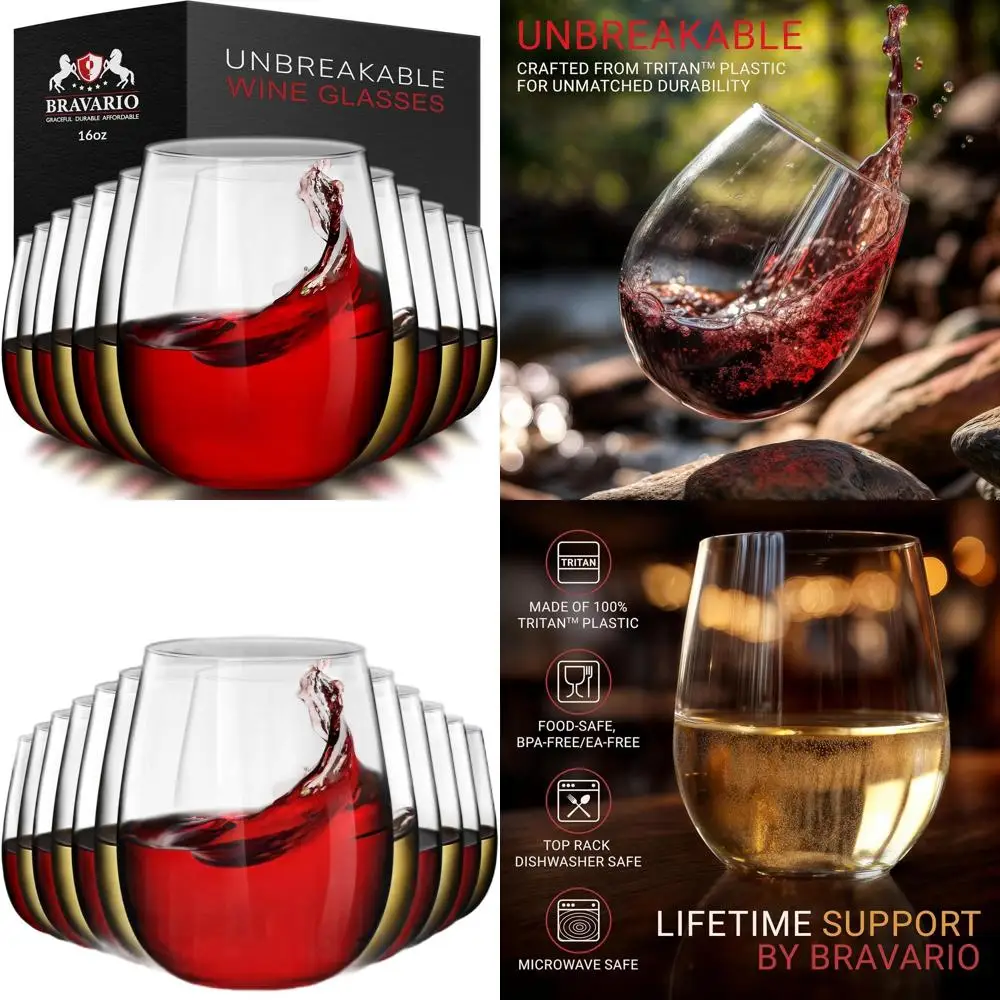 

Durable Stemless Plastic Wine Glasses | Reusable & Shatterproof | 100% Tritan | Dishwasher Safe | BPA-Free | Ideal for Home & Ou