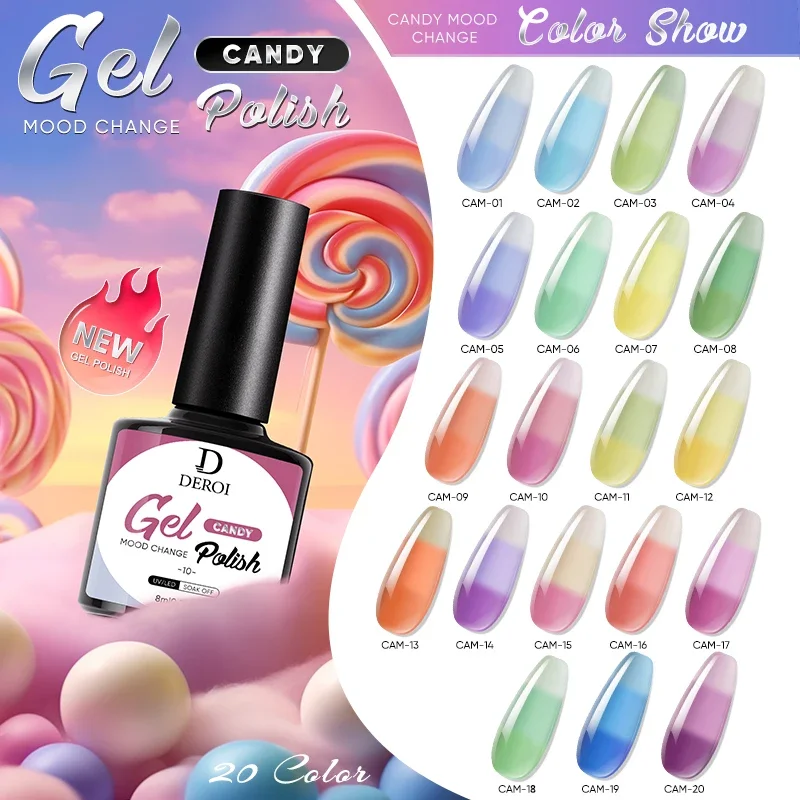 DEROI Gradient Nail Gel Polish Nail Art Thermal Gel Nail Polish Nude Varnish Manicure Temperature Color Changing Semi Permanent