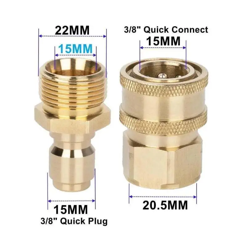 Copper Fitting for High Pressure Water Jet Machine 22mm*15mm Rust Resistant Connector for Garden Watering Patio Cleaning Tasks