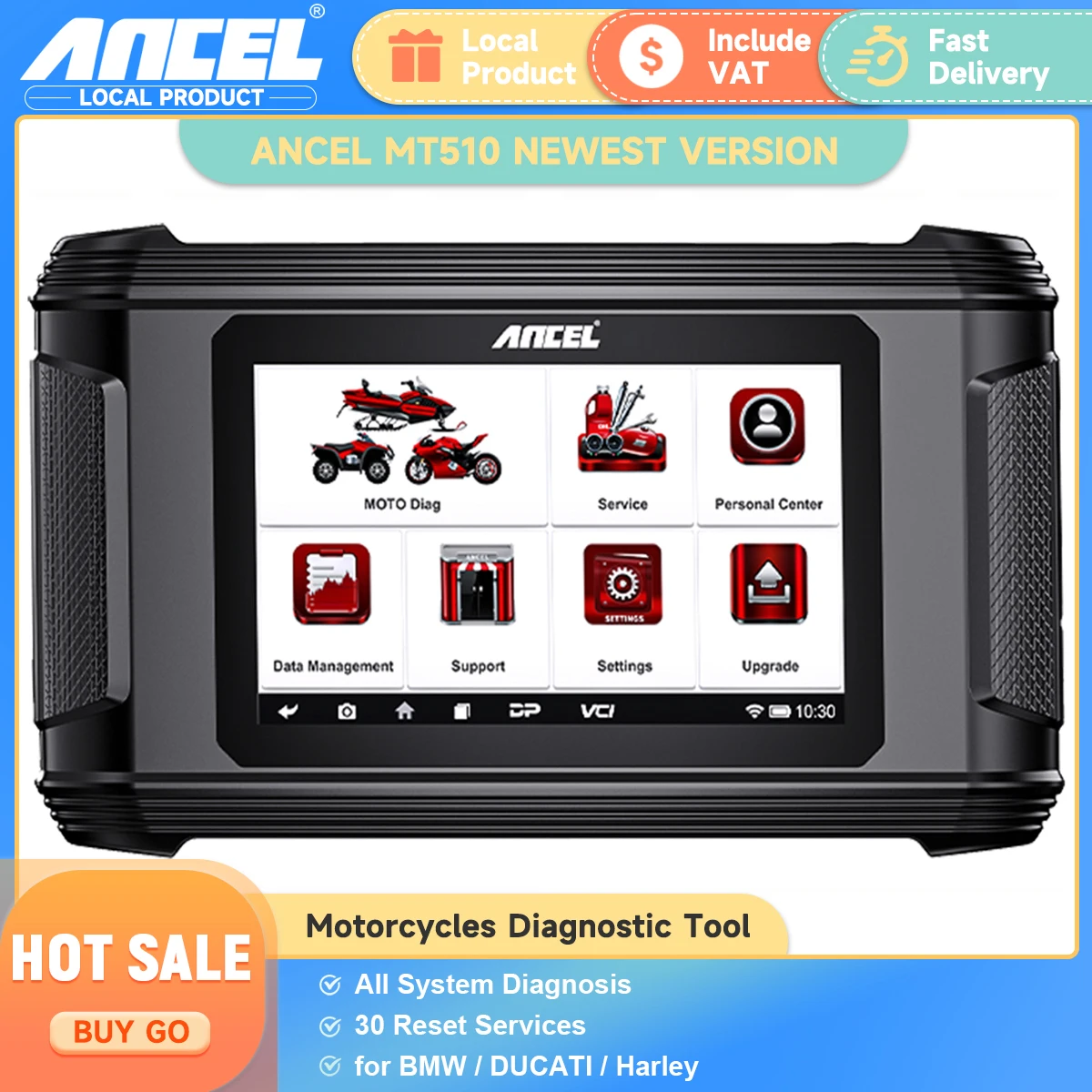 ANCEL MT510 Motorcycles Scanner for BMW DUCATI HARLEY All System Code Reader ECU Oil 30+ Reset OBD2 Motorcycle Diagnostic Tools