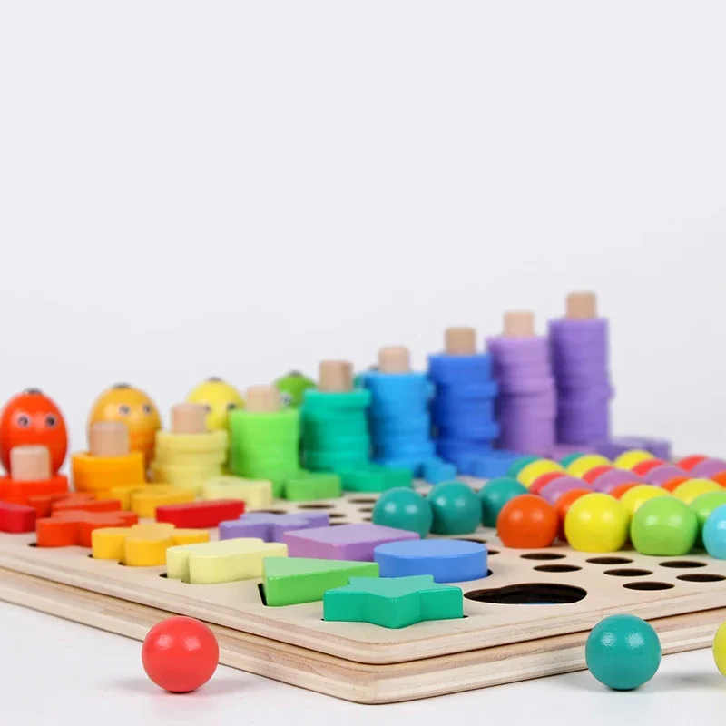 Giocattoli educativi per bambini Montessori Puzzle in legno da tavolo Gioco di matematica Giocattoli Mani Allenamento del cervello Clip Perline Precoce per i bambini