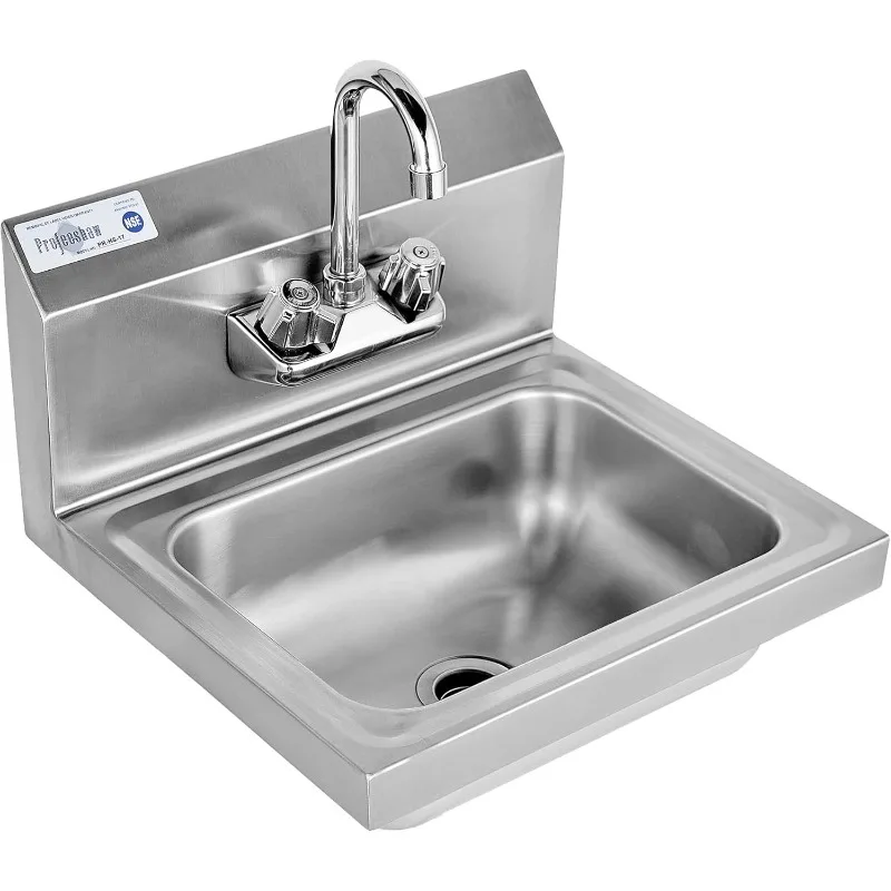 

Stainless Steel Sink Commercial Wall Mount Hand Washing Basin NSF Certified, with Gooseneck Faucet and Backsplash