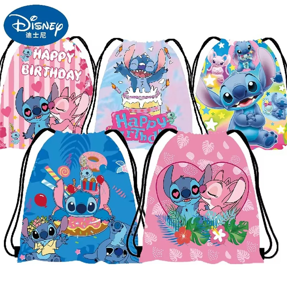 Disney Stitch Backpack Anime Kawaii Lilo&Stitch Non woven Drawstring Bag Birthday Party Gift Bag Children Shoulder Storage Bag