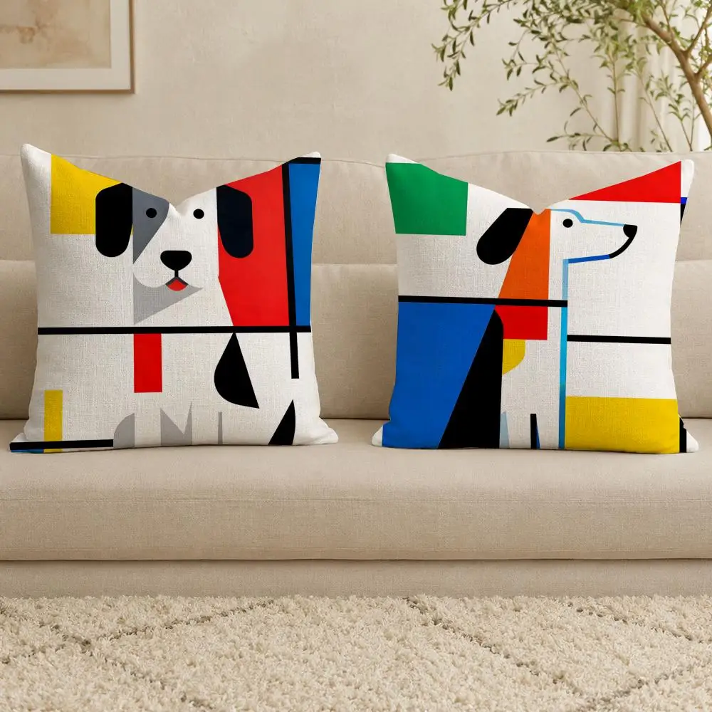 Artwork Mondrian Dog Cushion Cover Linen Double-sided Printed Cushion Cover, sofa pillow case，Nordic Home Decor