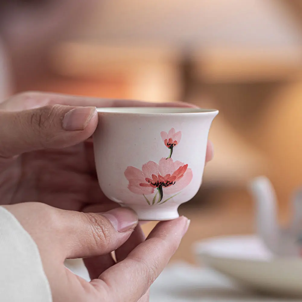 

Pottery Cup Elegant Art Flower Water Mug For Adults