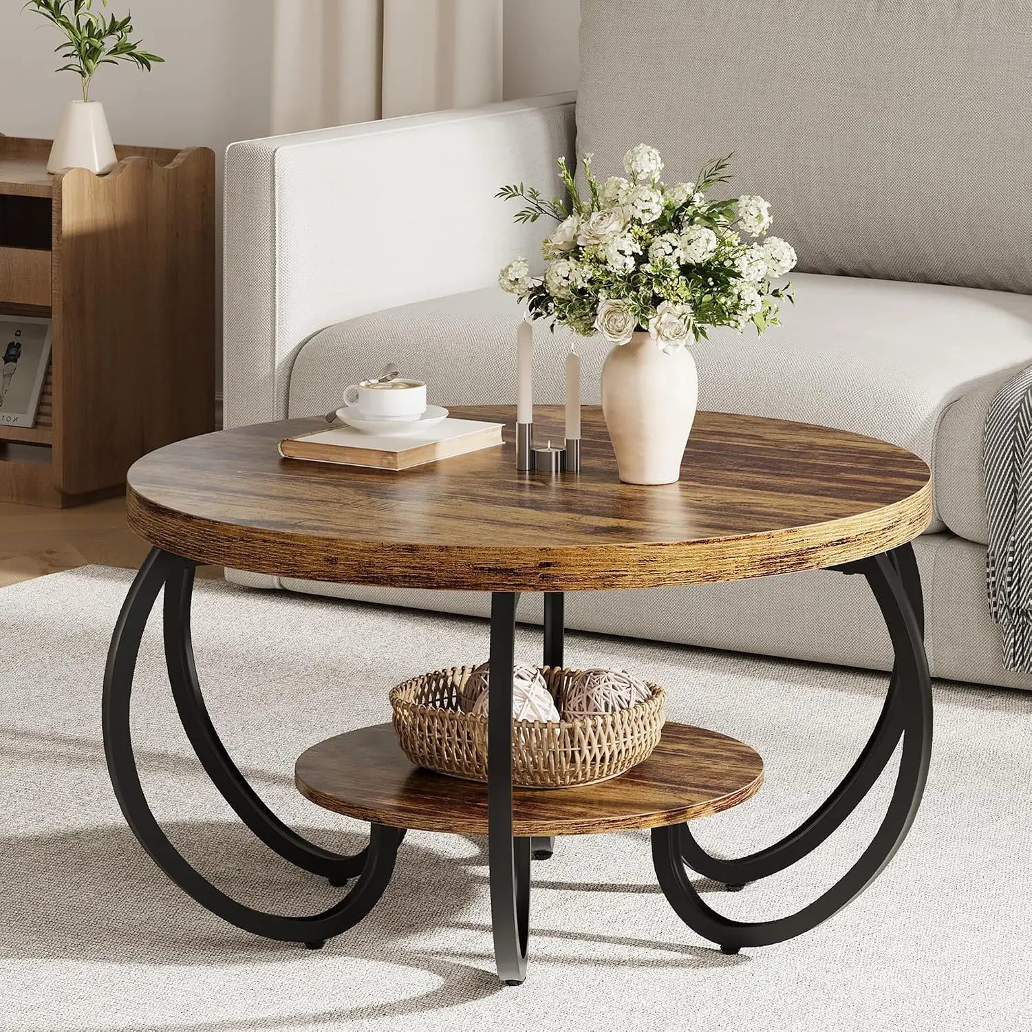 Round Coffee Table, Industrial - Coffee Tea Room ulasan dan harga