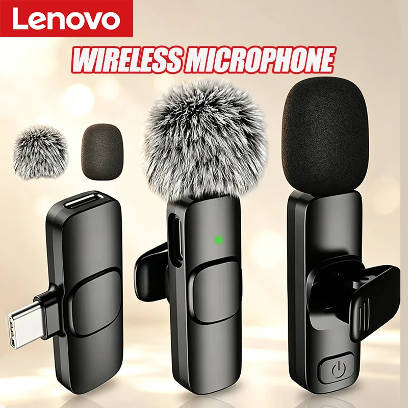 Lenovo Wireless Lavalier Lapel Microphone Mini Video Recording Mic for iPhone iPad Interview Video Podcast Vlog Noise Reduction
