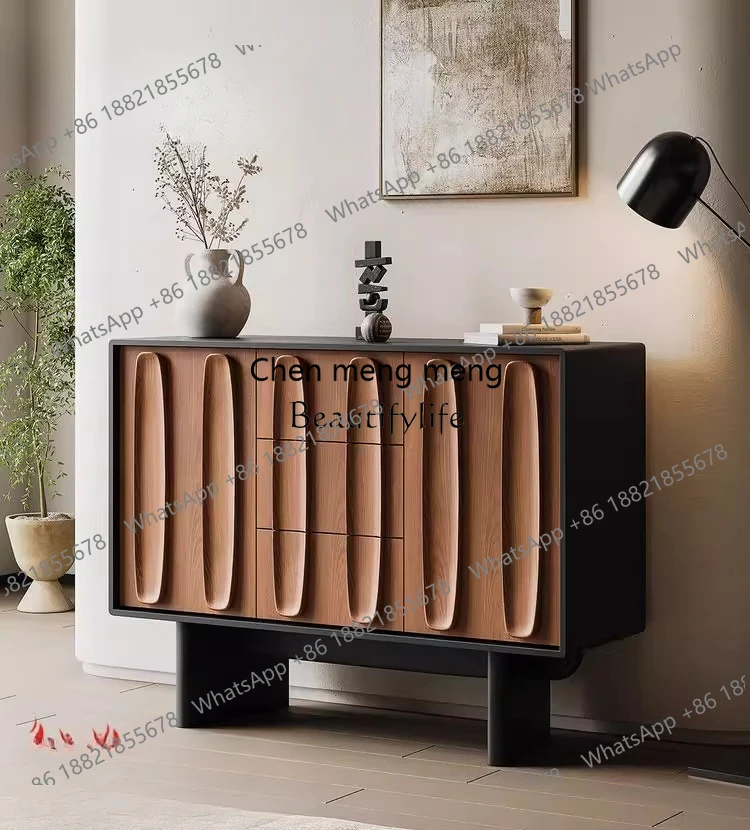 B567 Medieval solid wood porch cabinet, high-end feeling, living room against the wall, integrated locker rack