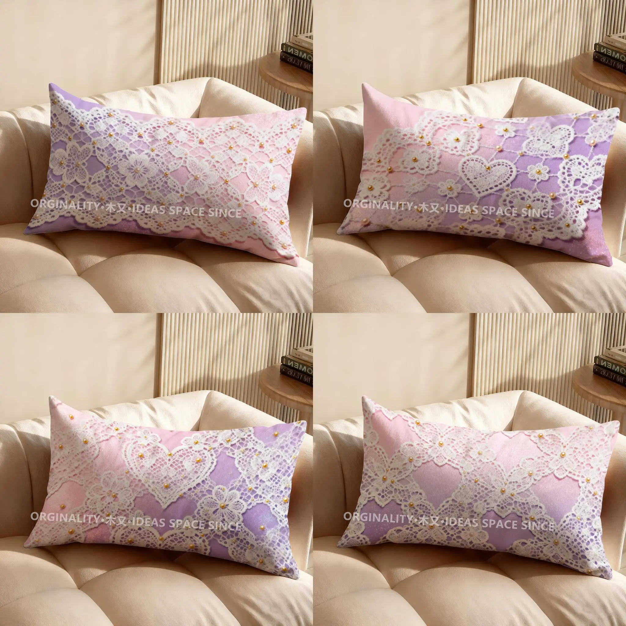 2D Lace & Pearl Pattern Pillowcase Suitable For Sofa Bedroom Car Pillow Cover Cushion Rectangular Back Cushion